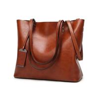 DYYEUAVT Bolso tipo cubo de cuero encerado, bolso Simple con doble correa, bolsos de hombro for mujer, bolso de compras multiusos(Black)