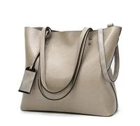 DYYEUAVT Bolso tipo cubo de cuero encerado, bolso Simple con doble correa, bolsos de hombro for mujer, bolso de compras multiusos(GRAY)
