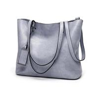 DYYEUAVT Bolso tipo cubo de cuero encerado, bolso Simple con doble correa, bolsos de hombro for mujer, bolso de compras multiusos(Blue)