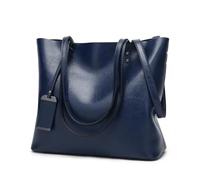 DYYEUAVT Bolso tipo cubo de cuero encerado, bolso Simple con doble correa, bolsos de hombro for mujer, bolso de compras multiusos(DEEP BLUE)