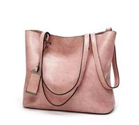 DYYEUAVT Bolso tipo cubo de cuero encerado, bolso Simple con doble correa, bolsos de hombro for mujer, bolso de compras multiusos(Pink)