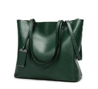 DYYEUAVT Bolso tipo cubo de cuero encerado, bolso Simple con doble correa, bolsos de hombro for mujer, bolso de compras multiusos(Green)