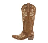 DYYEUAVT Botas vaqueras blancas bordadas con puntera puntiaguda para mujer, tacón de bloque, botines vaquera (color 3,6)