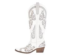 DYYEUAVT Botas vaqueras blancas bordadas con puntera puntiaguda para mujer, tacón de bloque, botines vaquera (color 7, 12)