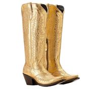 DYYEUAVT Botas Vaqueras for Mujer, hasta la Rodilla, Pantorrilla Media, Estilo Vintage, Estilo Western, Zapatos Casuales de tacón de Bloque for Mujer(Gold,38)