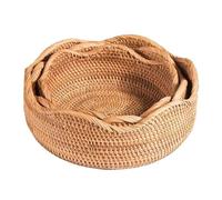 DYYEUAVT Cesta de mimbre redonda tejida a mano for guardar frutas, té, bocadillos, pan, picnic, caja de almacenamiento for bocadillos, cesta for suministros de cocina, bandeja for frutas(3PCS)