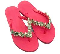 DYYEUAVT Comfortable All-match Beach Shoes Non-slip Soft Bottom Casual Flip-flops Rhinestone Chain Flat Slippers(Red,35)