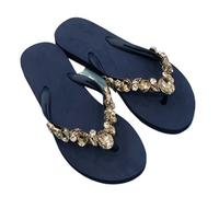 DYYEUAVT Comfortable All-match Beach Shoes Non-slip Soft Bottom Casual Flip-flops Rhinestone Chain Flat Slippers(Dark Blue,40)