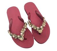 DYYEUAVT Comfortable All-match Beach Shoes Non-slip Soft Bottom Casual Flip-flops Rhinestone Chain Flat Slippers(Burgundy,39)