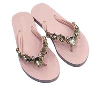 DYYEUAVT Comfortable All-match Beach Shoes Non-slip Soft Bottom Casual Flip-flops Rhinestone Chain Flat Slippers(Pink,41)