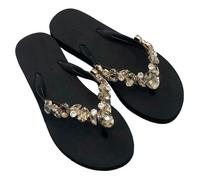 DYYEUAVT Comfortable All-match Beach Shoes Non-slip Soft Bottom Casual Flip-flops Rhinestone Chain Flat Slippers(Black,38)