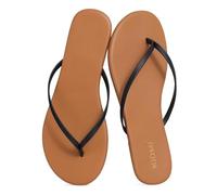 DYYEUAVT Comwarm Thong Flip Flops For Women Memory Foam Summer Beach Sandals For Vegan Leather Flat Slippers(Brown Black,39)