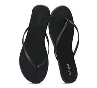 DYYEUAVT Comwarm Thong Flip Flops For Women Memory Foam Summer Beach Sandals For Vegan Leather Flat Slippers(Black,42)