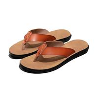 DYYEUAVT Leather Flip-flops For Men Cool Beach Summer Shoes Hotel Slippers Man Big Size 47 Light Flats Luxe Men's(Light Brown,47)