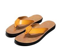 DYYEUAVT Leather Flip-flops For Men Cool Beach Summer Shoes Hotel Slippers Man Big Size 47 Light Flats Luxe Men's(Yellow,43)