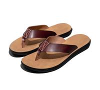DYYEUAVT Leather Flip-flops For Men Cool Beach Summer Shoes Hotel Slippers Man Big Size 47 Light Flats Luxe Men's(Red Brown,45)