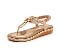 DYYEUAVT Rhinestone Flower Sandals Elastic Back Strap Slip On Flip Flops Comfortable Open Toe Casual Summer Beach Walking Shoes(Champagne,42)