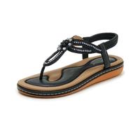 DYYEUAVT Rhinestone Flower Sandals Elastic Back Strap Slip On Flip Flops Comfortable Open Toe Casual Summer Beach Walking Shoes(Black,38)