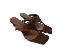 DYYEUAVT Square Toe Ladies Heeled Slippers Sandals Pumps Female Summer Beach Slides Women Thin Heels Flip Flops Shoes(Brown,37)
