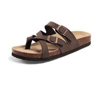 DYYEUAVT Summer Women's Slippers With Arch Support Leisure Anti-slip Slides Cork Insole Sandals With Double Adjustable Buckle(Brown,36)