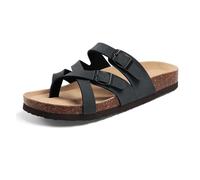 DYYEUAVT Summer Women's Slippers With Arch Support Leisure Anti-slip Slides Cork Insole Sandals With Double Adjustable Buckle(Black,38)