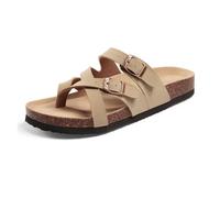 DYYEUAVT Summer Women's Slippers With Arch Support Leisure Anti-slip Slides Cork Insole Sandals With Double Adjustable Buckle(Apricot,41)