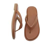 DYYEUAVT Women Simple Flip Flops Flat Thong Sandal Casual Leather Look Slippers Comfortable Daily Wear Beach Shoes Sole Non Slip Footwear(Brown,36)