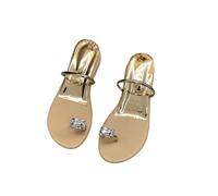 DYYEUAVT Women's Low Heel Sandals Summer Round Head Water Drill Set Toe Soft Sole Anti-slip Wear-resistant Slippers(Gold,35)