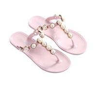DYYEUAVT Women's Slippers And Ladies Sandals Rhenstone Flip Flops Shoes Pink Summer Crystals Slides Jewels Jelly Flat On Beach Offer(Pink,37)