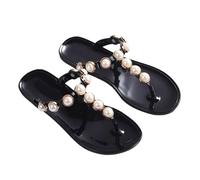 DYYEUAVT Women's Slippers And Ladies Sandals Rhenstone Flip Flops Shoes Pink Summer Crystals Slides Jewels Jelly Flat On Beach Offer(Black,38)