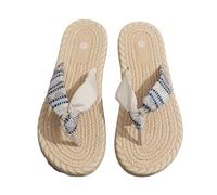 DYYEUAVT Women's Trend Ethnic Graffiti Anti-slip Wear-resistant Soft Sole Anti-linen Flip-flops(41)