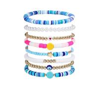 Dz4329 - Juego de pulseras apilables de arcilla perlada con cuentas de polímero de corazón colorido para verano, playa, joyería Bn0085-01e, talla única, Plástico, No es una piedra preciosa