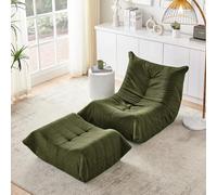 Dzaayediiy Lazy - Sofá con respaldo y reposapiés, sillón de relax, suave de peluche, cómodo sofá de suelo individual para salón, dormitorio, estudio, apartamento, verde