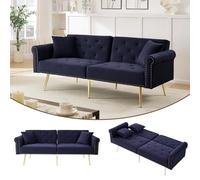 Dzaayediiy Sofá clásico moderno de dos plazas con respaldo doble ajustable en 3 niveles y pies de metal dorados,Sofá plegable con función de dormir,Azul
