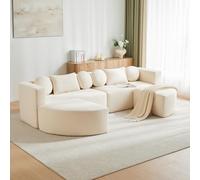 Dzaayediiy Sofá modular de tres plazas con función de sueño, sofá de salón, sofá esquinero con reposabrazos, chenilla, ideal para salón, color beige