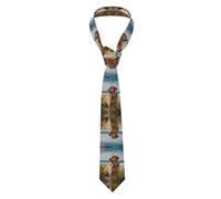 DZBDWZXH Corbata delgada para hombre, golden retriever en la playa, corbata de moda para trajes, corbata para negocios, boda, oficina, fiesta