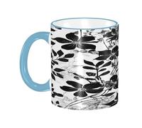 DZBDWZXH Tazas de café de cerámica con mango azul cielo de 11 onzas, patrón de damasco, taza de café de restaurante para café, capuchino, té, cacao, cereales