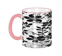 DZBDWZXH Tazas de café de cerámica con mango rosa de 11 onzas, patrón de damasco, taza de café de restaurante para café, capuchino, té, cacao, cereales