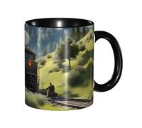 DZBDWZXH Tazas de café de cerámica negra de 11 onzas, (tren de locomotora de vapor), taza de café de restaurante para café, capuchino, té, cacao, cereales