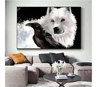 DZCPP-HongYu Lienzo artístico de 70x120 cm, sin marco, negro, cuervo, lobo blanco, acuarela, carteles de animales e impresiones, arte de pared, imagen para decoración para sala de estar, Cuadros