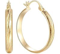 DZCYAN Aretes de oro de 14 quilates para mujer, aretes de aro para mujer, aretes de aro granulados para mujer, aros de 20/25/30 mm, 25 mm, Oro amarillo, Sin piedra preciosa