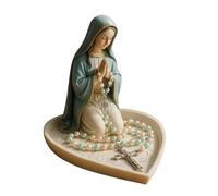 DZHCBNE Portarosario De La Virgen María, Elegante Caja para Rosario Nuestra Señora, Regalo Religioso Católico, Bandeja con Estatua del Corazón Y Jesús, Joyero La Virgen, para Decoración