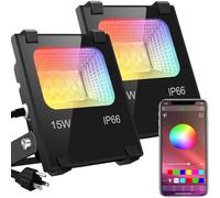 DZHHBSPQ Foco Reflector LED RGB de 15 W IP66, Resistente al Agua, con Control por aplicación Bluetooth, Modo de temporización, 16 Millones de Colores, 20 Modos de luz de Seguridad para Alma