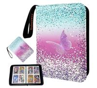 Dzhuywer Carpeta de tarjetas coleccionables para 4 bolsillos, 480 tarjetas con 60 fundas extraíbles con cremallera de protección, pulsera de fácil transporte, álbumes de tarjetas coleccionables