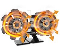 DZKKIUR Ventilador de Chimenea de Doble Cabezal Estufas de Leña de 14 Aspas Fuente de Alimentación de Calefacción Protección Contra Sobrecalentamiento Silencioso Para Calentadores Chimeneas Estufas