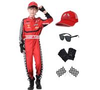 Dzorim Disfraz de Piloto de Coche, Ropa para Pilotos de Carreras, Dress Up con Guantes Gafas de Sol Gorro