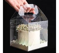DZOZO 10 cajas de pastel cuadradas de plástico transparente de 10,2 cm con asa y base para bodas, cumpleaños, baby showers
