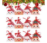 DzpKrka Cajas De Galletas Navideñas - Contenedor De 16 Piezas Con Cintas Rojas - Pequeñas Cajas de Caramelos para Navidad,Para Piruletas Galletas Cupcakes Brownies Dónut Aperitivos Pasteles Familia
