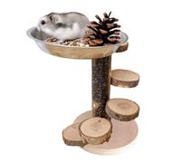 DzpKrka Escalera de madera para hámster, jaula de madera para hámster, parque infantil, juguete de escalada de animales, estación de alimentación con cuenco de acero inoxidable para jerbo, chinchilla