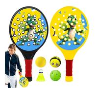 DzpKrka Raqueta De Tenis para Niños | Palas De con Diseño De Dinosaurios Tiernos 2 Palas - Accesorios Deportivos Portátiles con 4 Pelotas para Actividades Al Aire Libre En Parques Infantiles